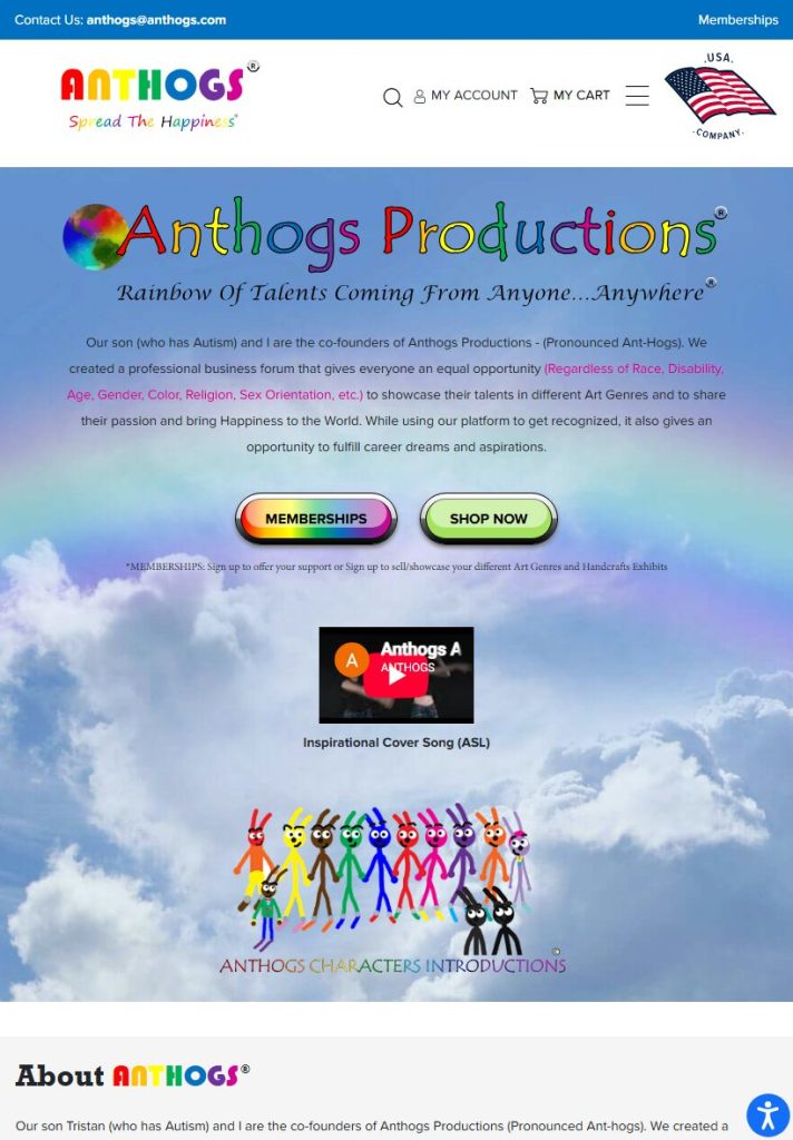 Anthogs Productions, LLC homepage on a tablet