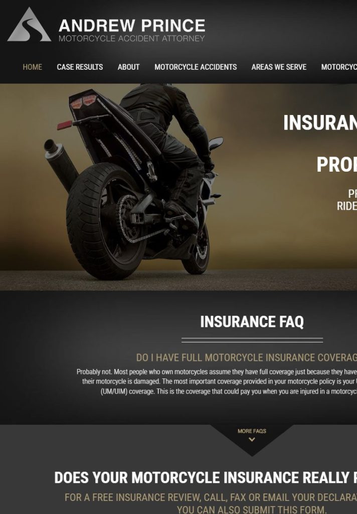 Motorcycle Injury Law homepage on a tablet