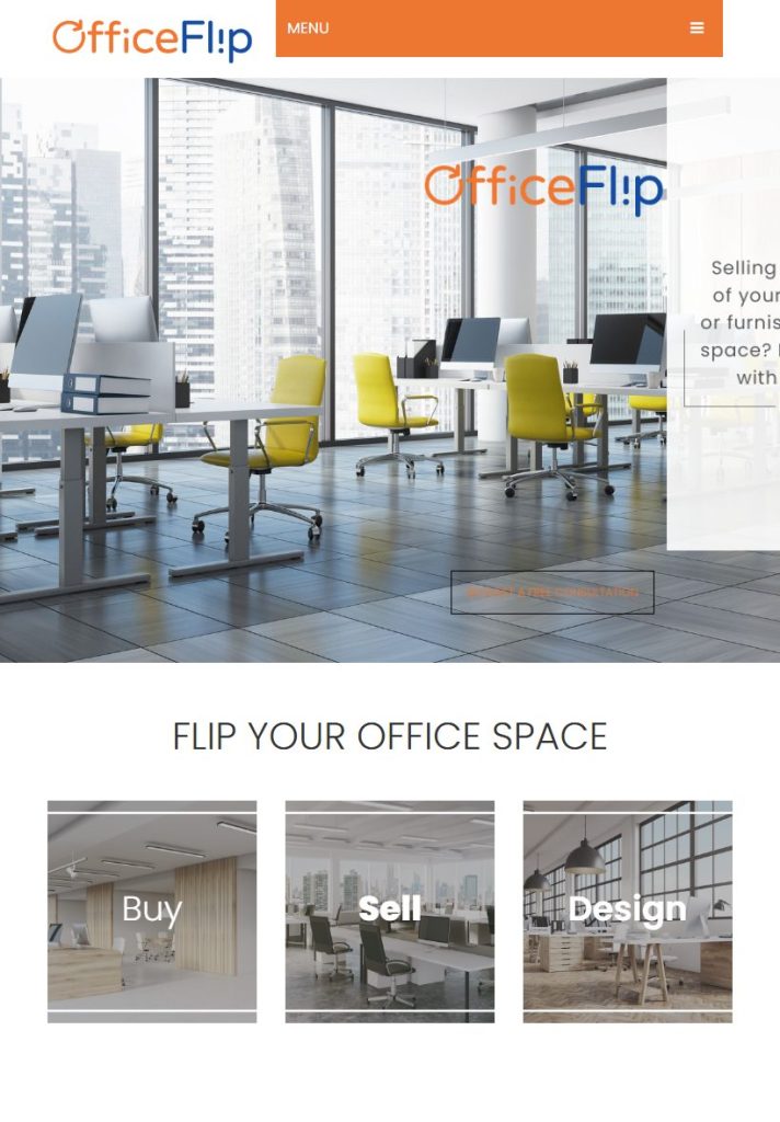 OfficeFlip homepage on a tablet