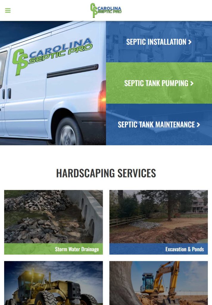 Carolina Septic Pro homepage on a tablet