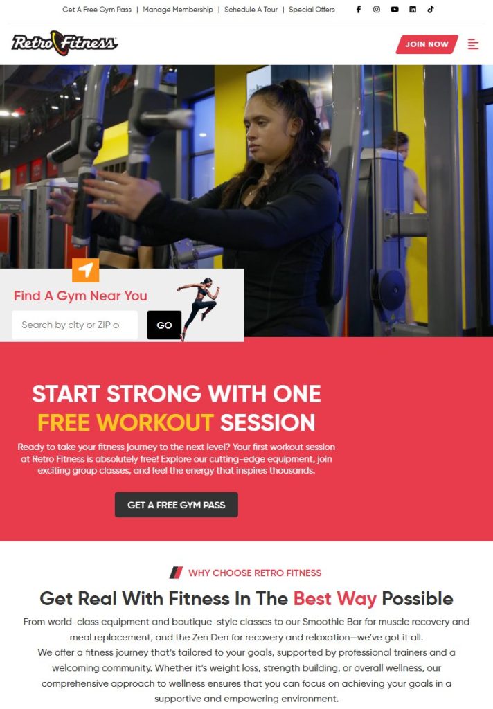 Retro Fitness Florham Park homepage on a tablet