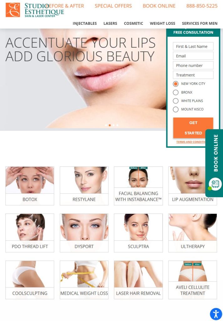 Studio Esthetique homepage on a tablet