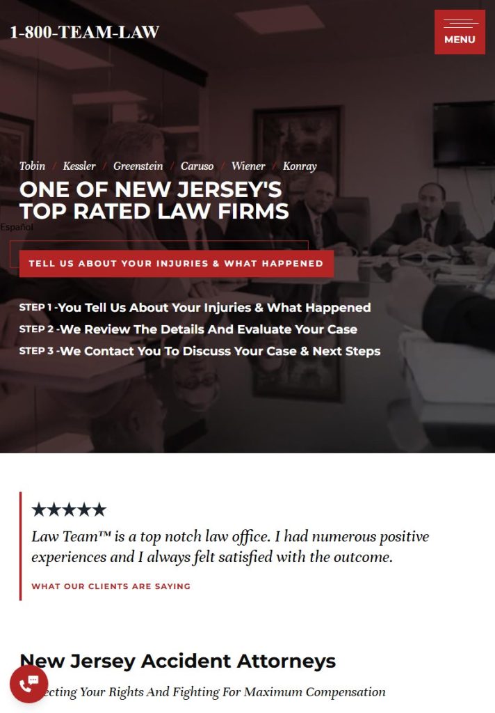 Team Law homepage on a tablet