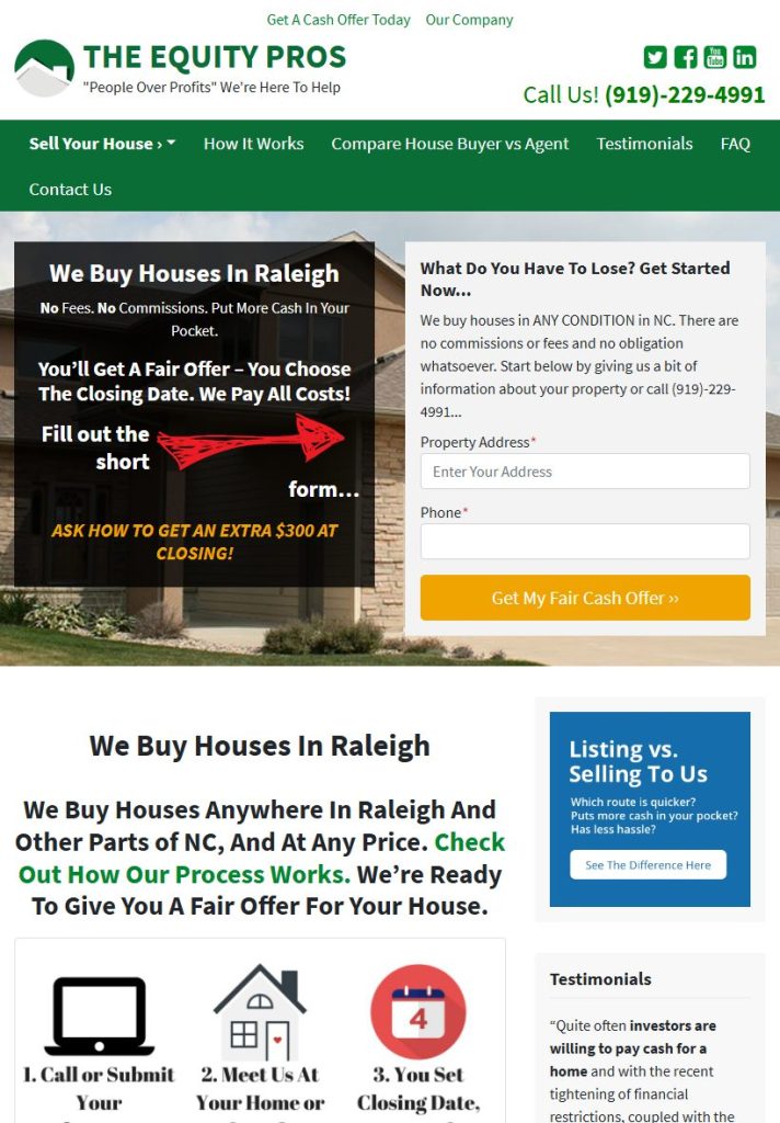 The Equity Pros homepage on a tablet