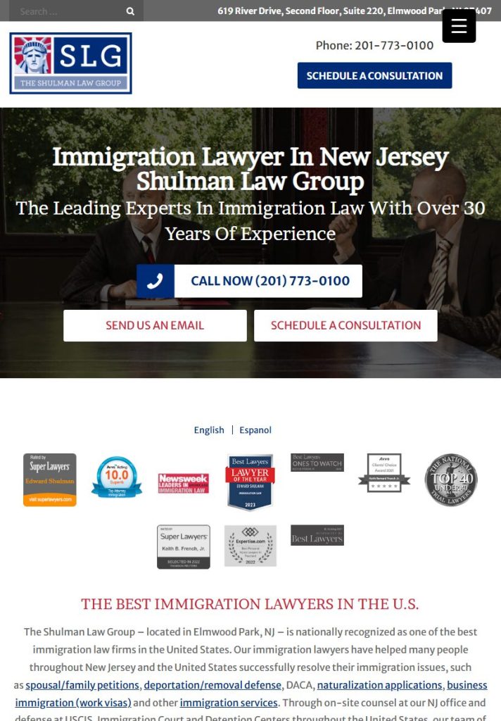 The Shulman Law Group homepage on a tablet