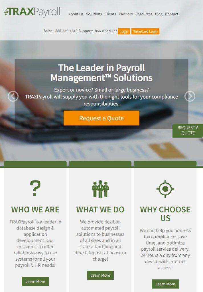 TRAXPayroll homepage on a tablet