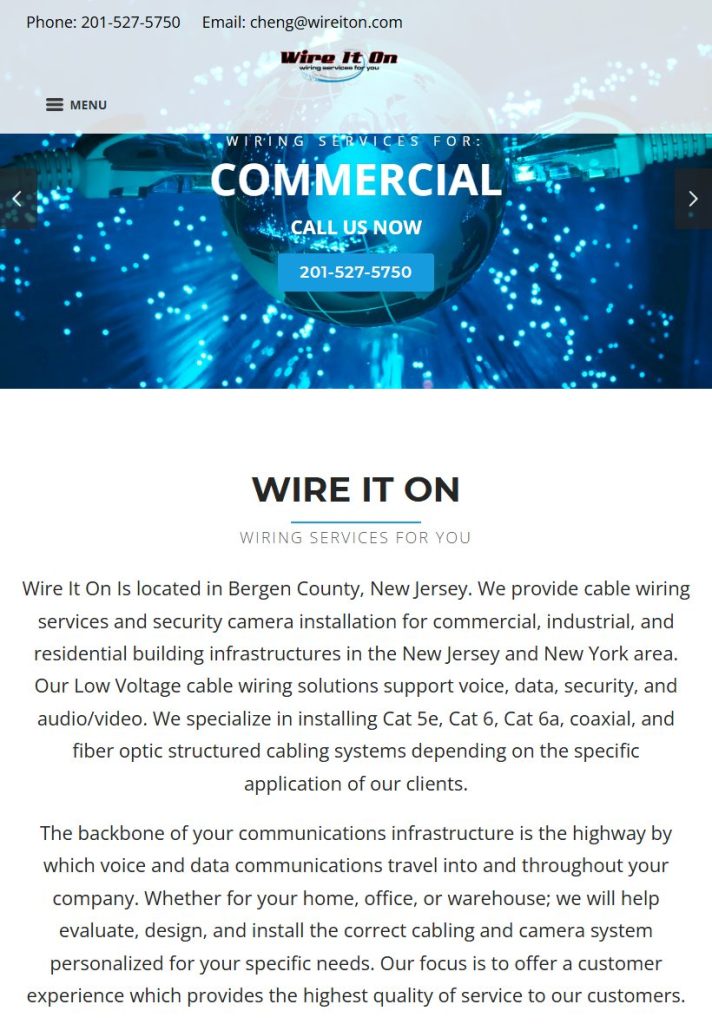 Wire It On homepage on a tablet