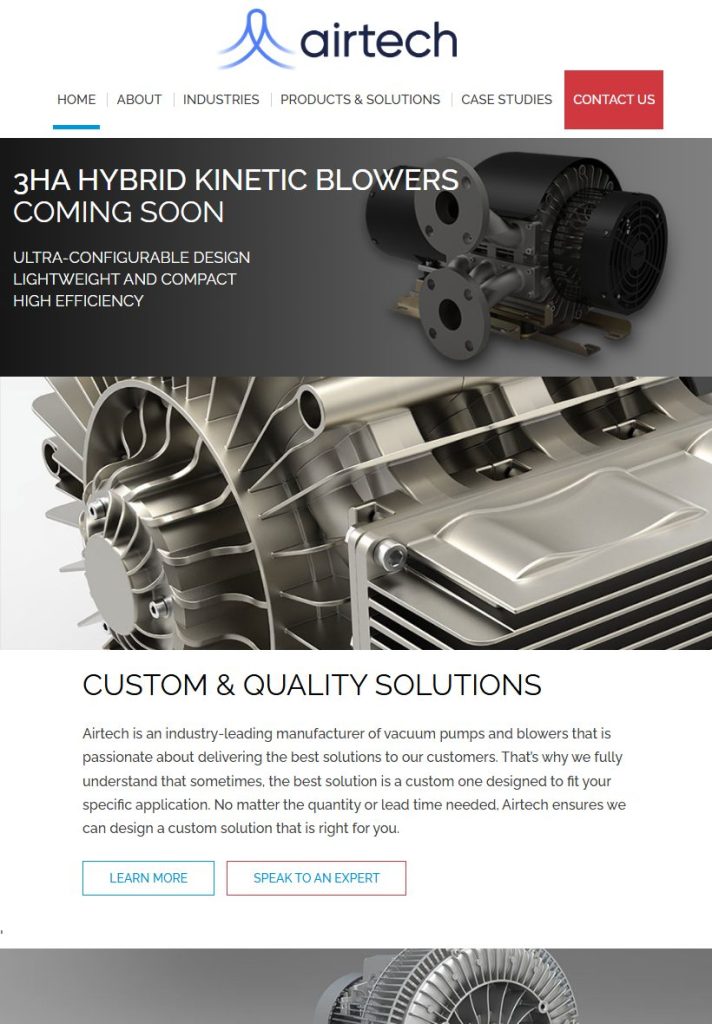 Airtech Vacuum homepage on a tablet