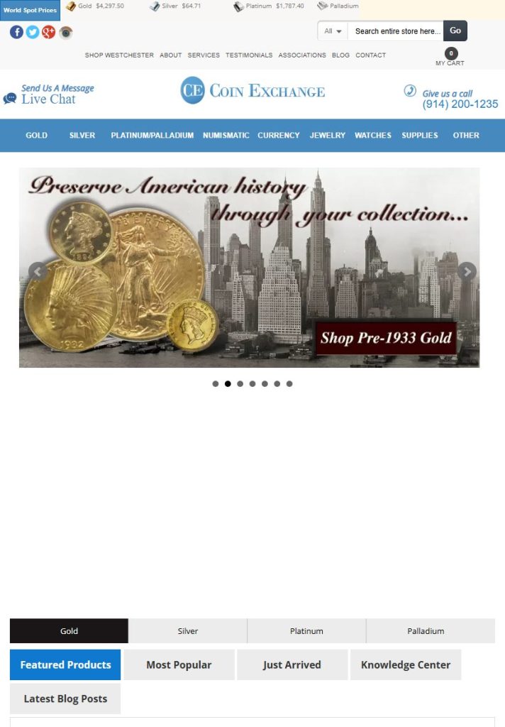 Coin Exchange NY homepage on a tablet