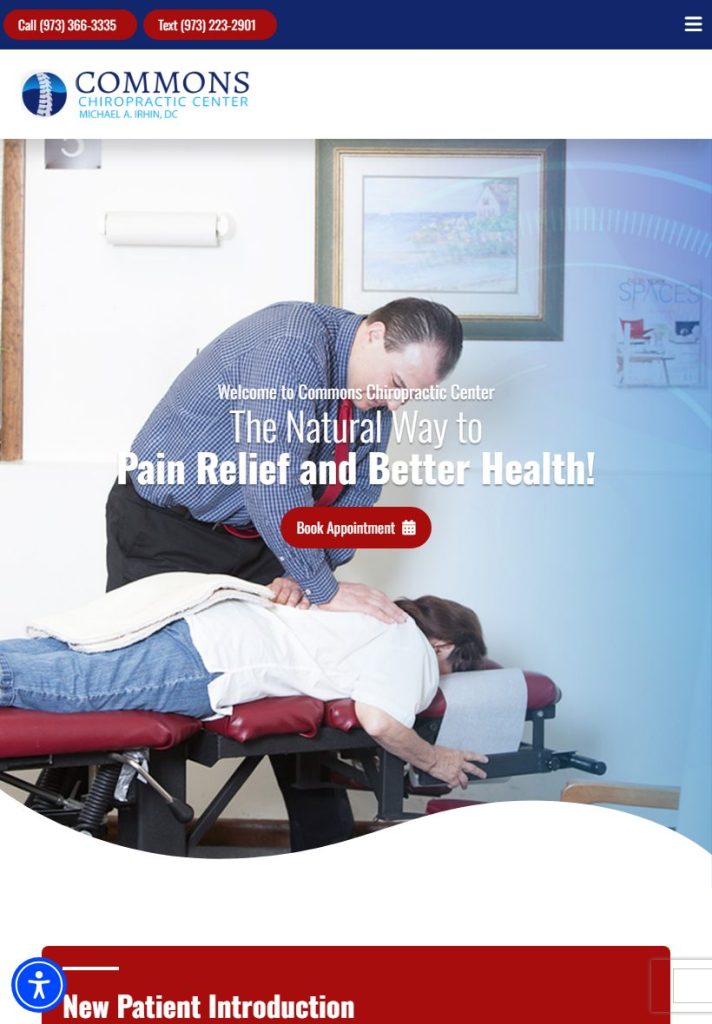 Commons Chiropractic Center homepage on a tablet