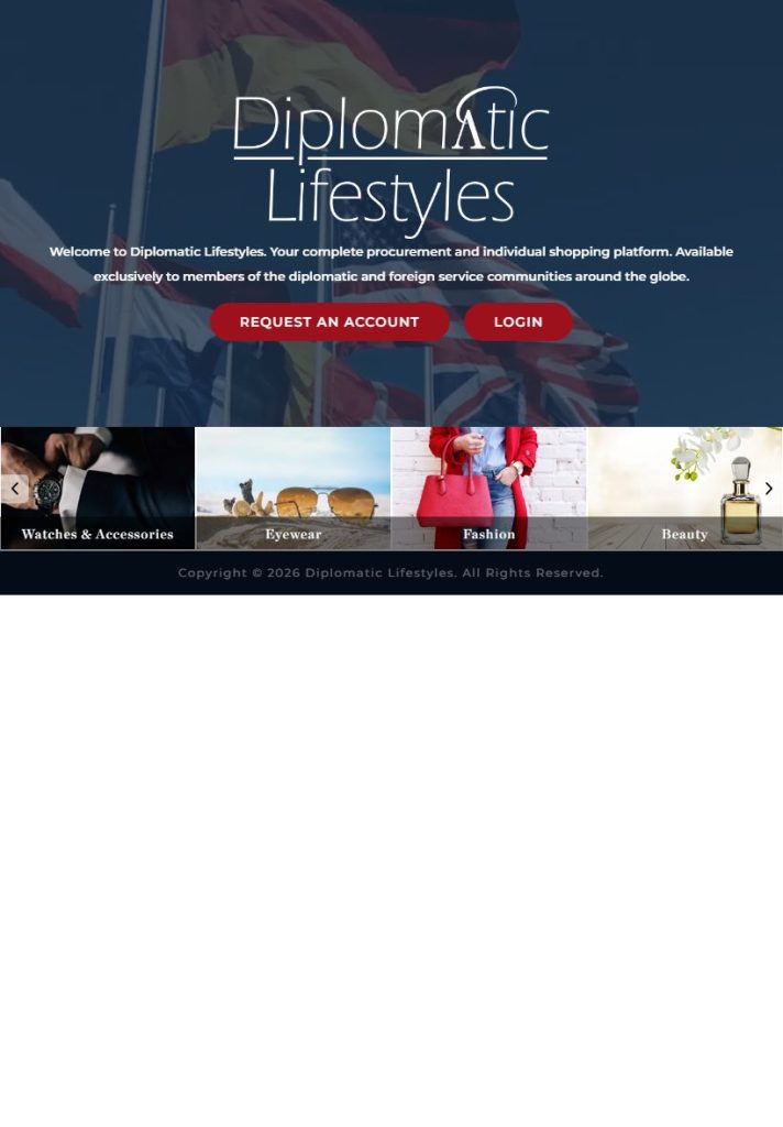 Diplomatic Lifestlyes homepage on a tablet