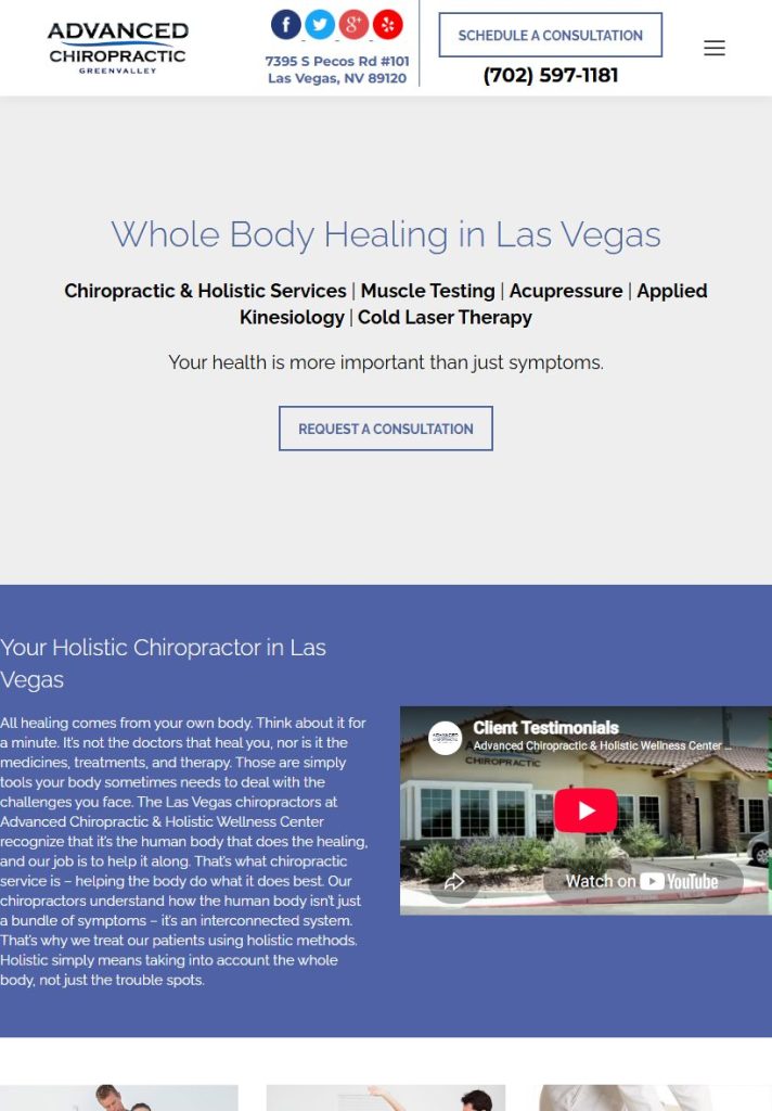 Advanced Chiropractic homepage on a tablet