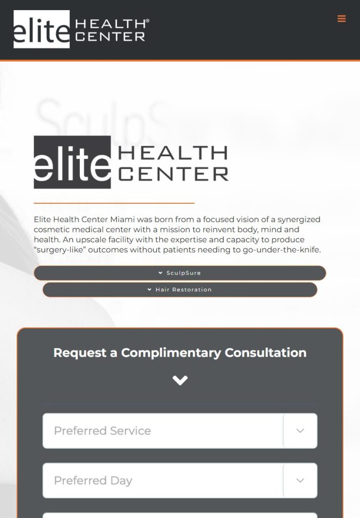 Elite Health Center homepage on a tablet