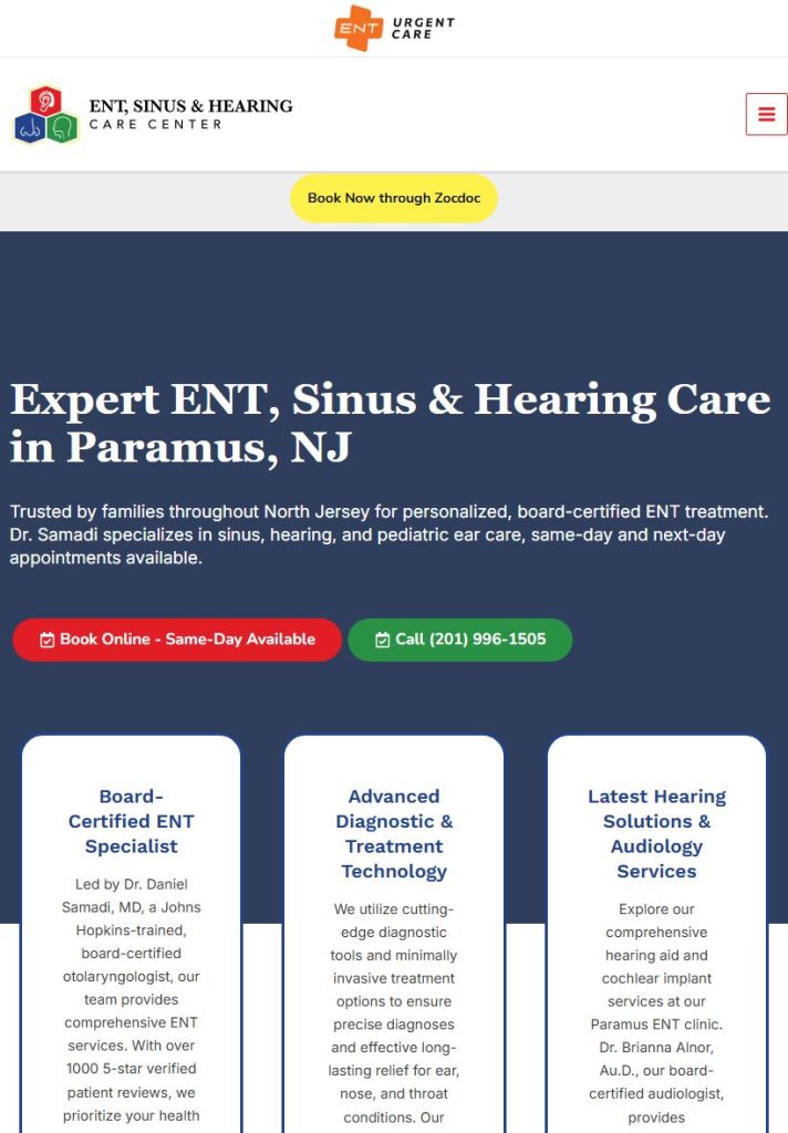 ENT for Children homepage on a tablet