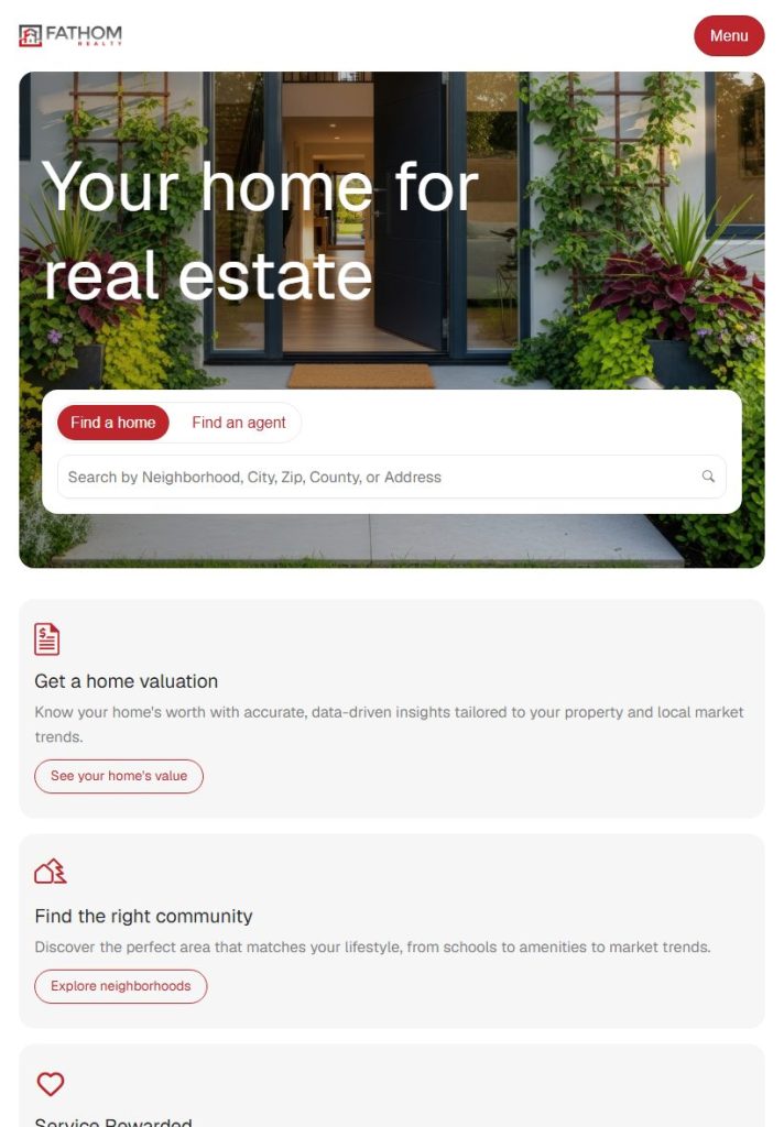 Fathom Realty homepage on a tablet