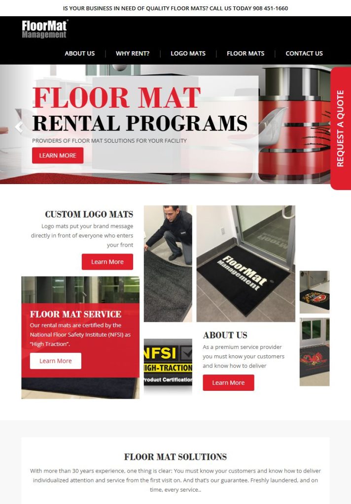Floor Mat Management homepage on a tablet
