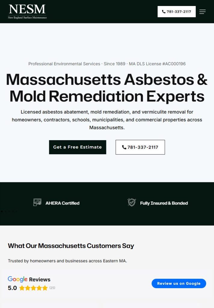New England Surface Maintenance homepage on a tablet