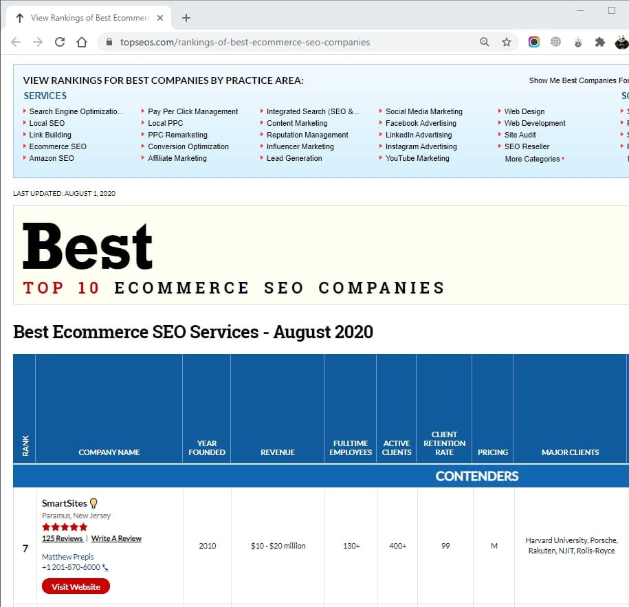 SmartSites Listed in Top Ecommerce SEO Services