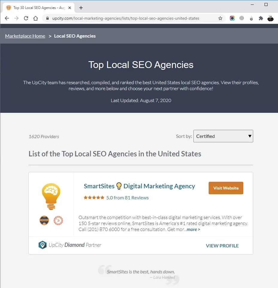 SmartSites Listed in Top Local SEO Companoes