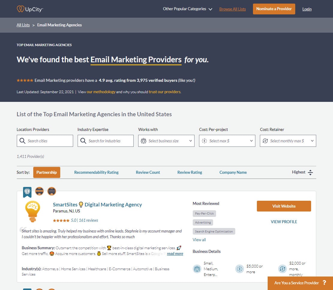 Top 3 Email Marketer on Upcity