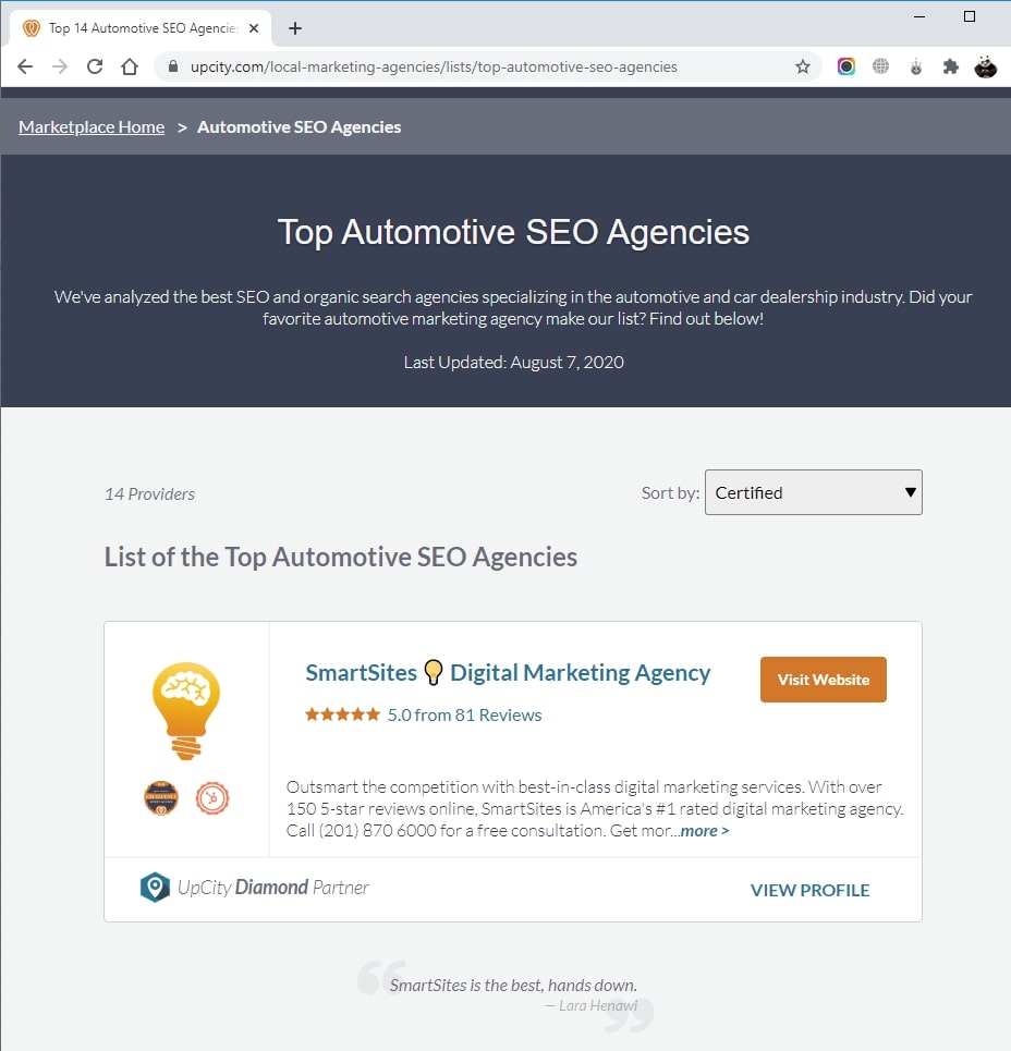 SmartSites Listed in Top Automotive SEO