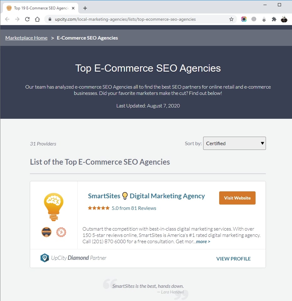 SmartSites Listed in Top Ecommerce SEO Agencies
