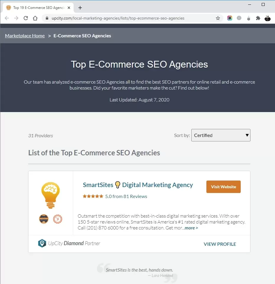 SmartSites Listed in Top Ecommerce SEO Agencies