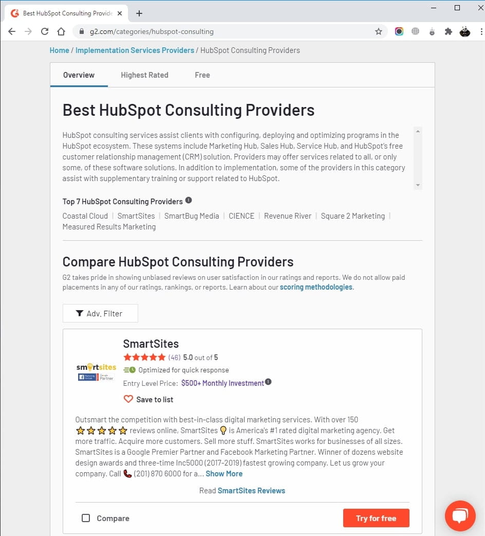 SmartSites Listed in Top HubSpot Consulting Providers