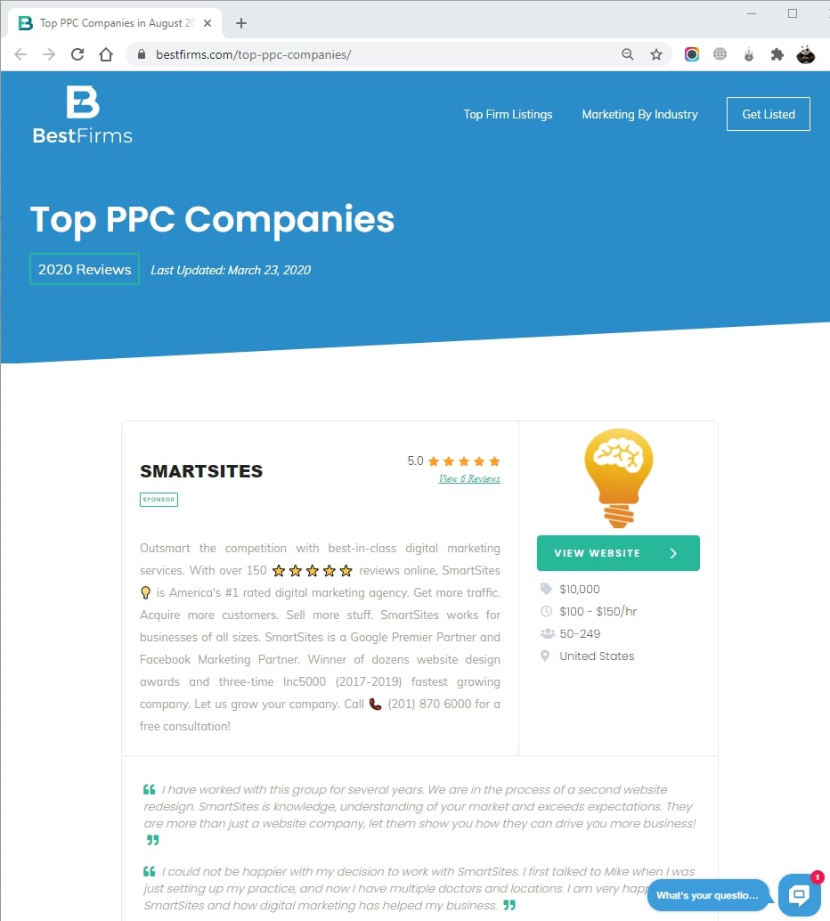 SmartSites Listed in Top PPC Firms