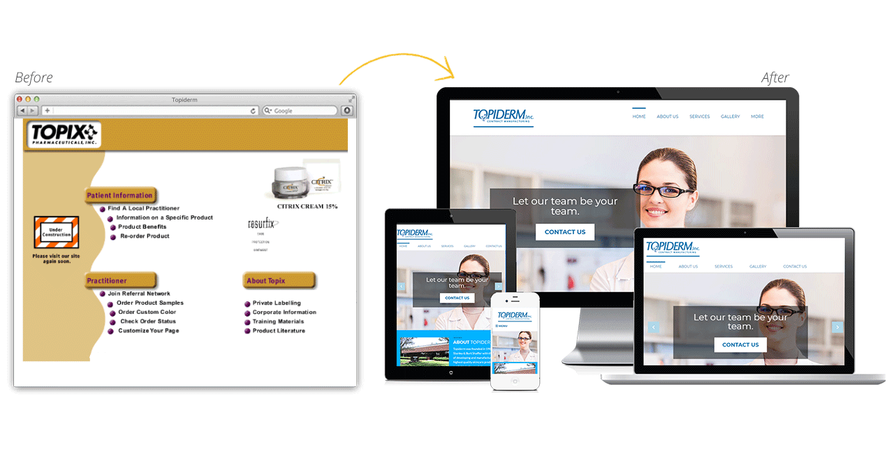 TopiDerm Website Redesign Before After