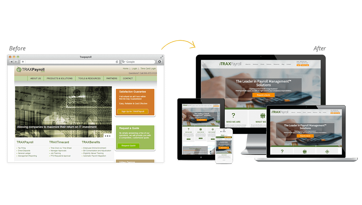 TRAXPayroll Before & After Website Design