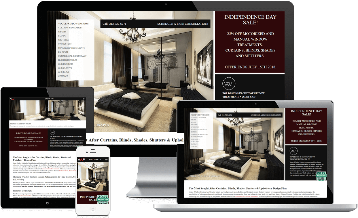 Custom Website for Vogue Window Fashion