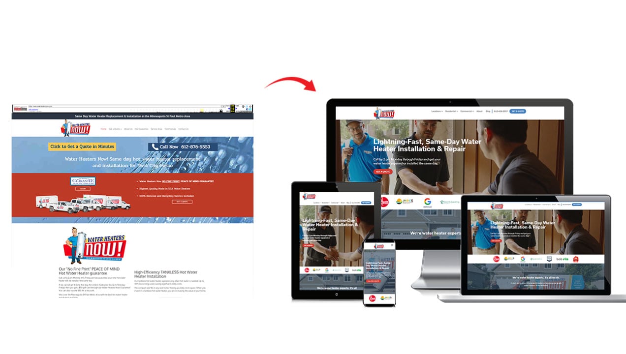 Water Heaters Now PPC/SEO case study before after