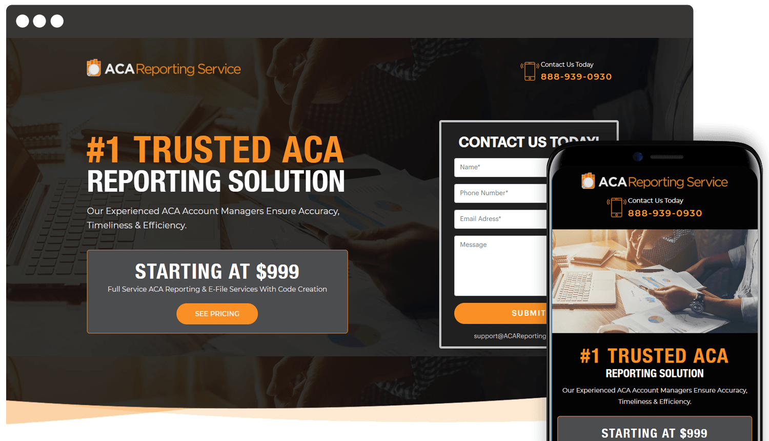 Webdesign ACA Reporting Service showcase