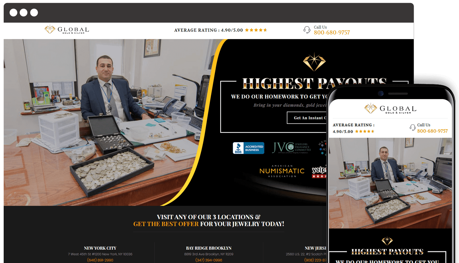Global Gold and Silver webdesign landing showcase