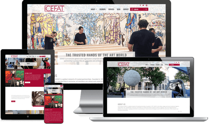 Custom website design for international art shipper organization