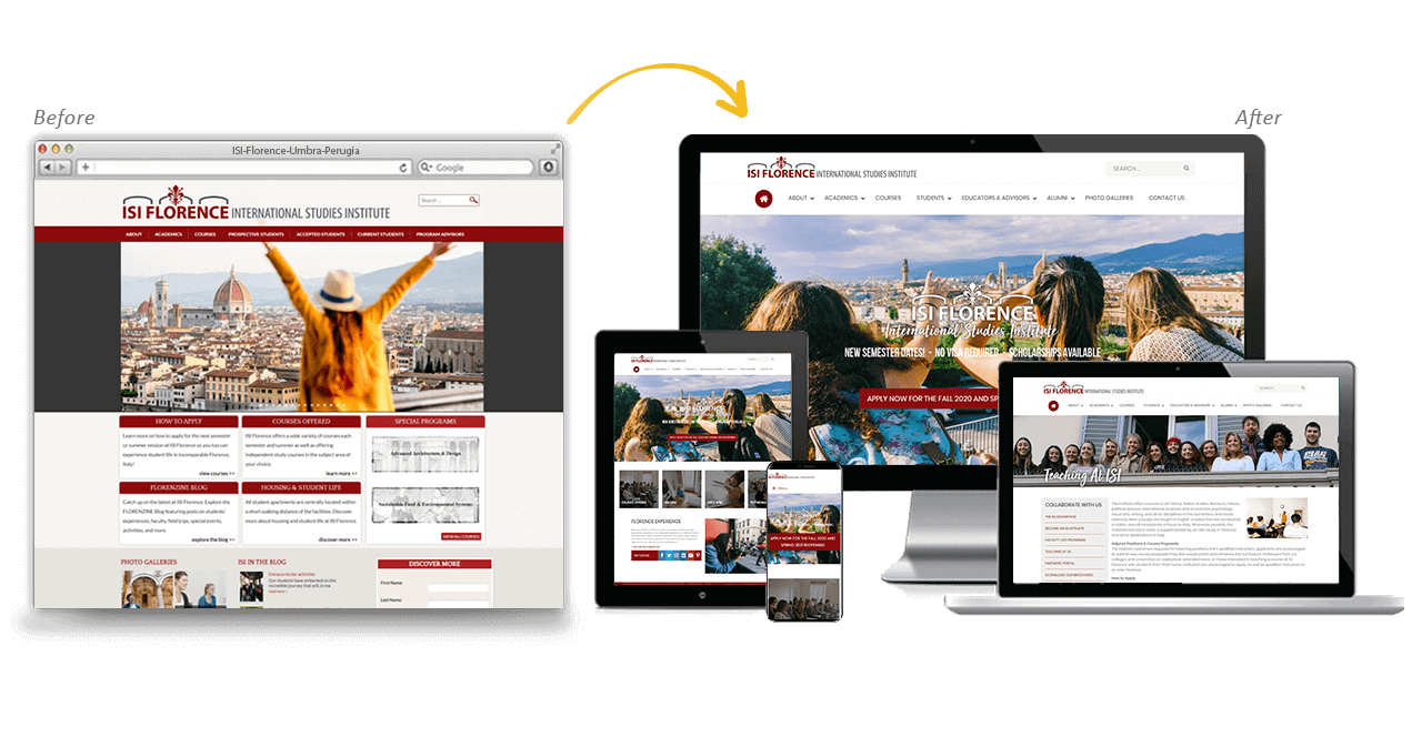 ISI Florence Website Redesign Before After