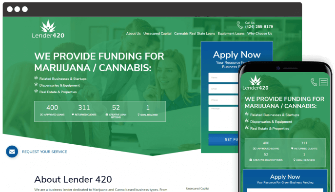 Custom website design for marijuana funding