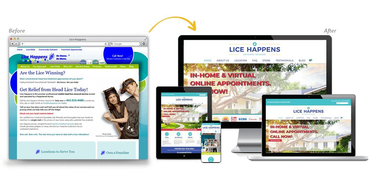 Lice Happens Website Redesign Before After