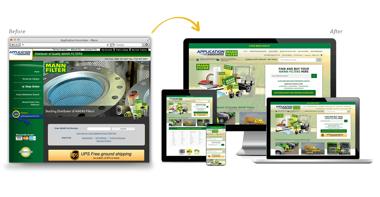 MANN Filters R Us Website Redesign Before After