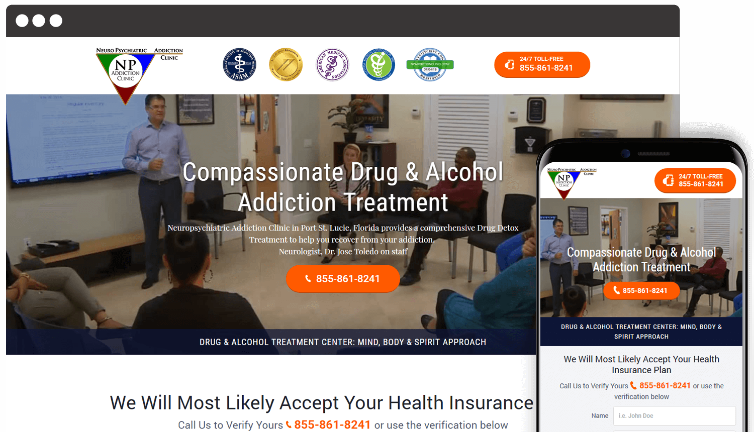 Neuropsychiatric Addiction Clinic webdesign landing showcase