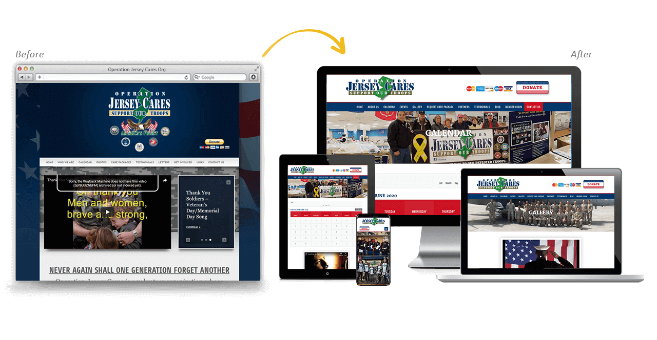 Operation Jersey Cares Org Website Redesign Before After