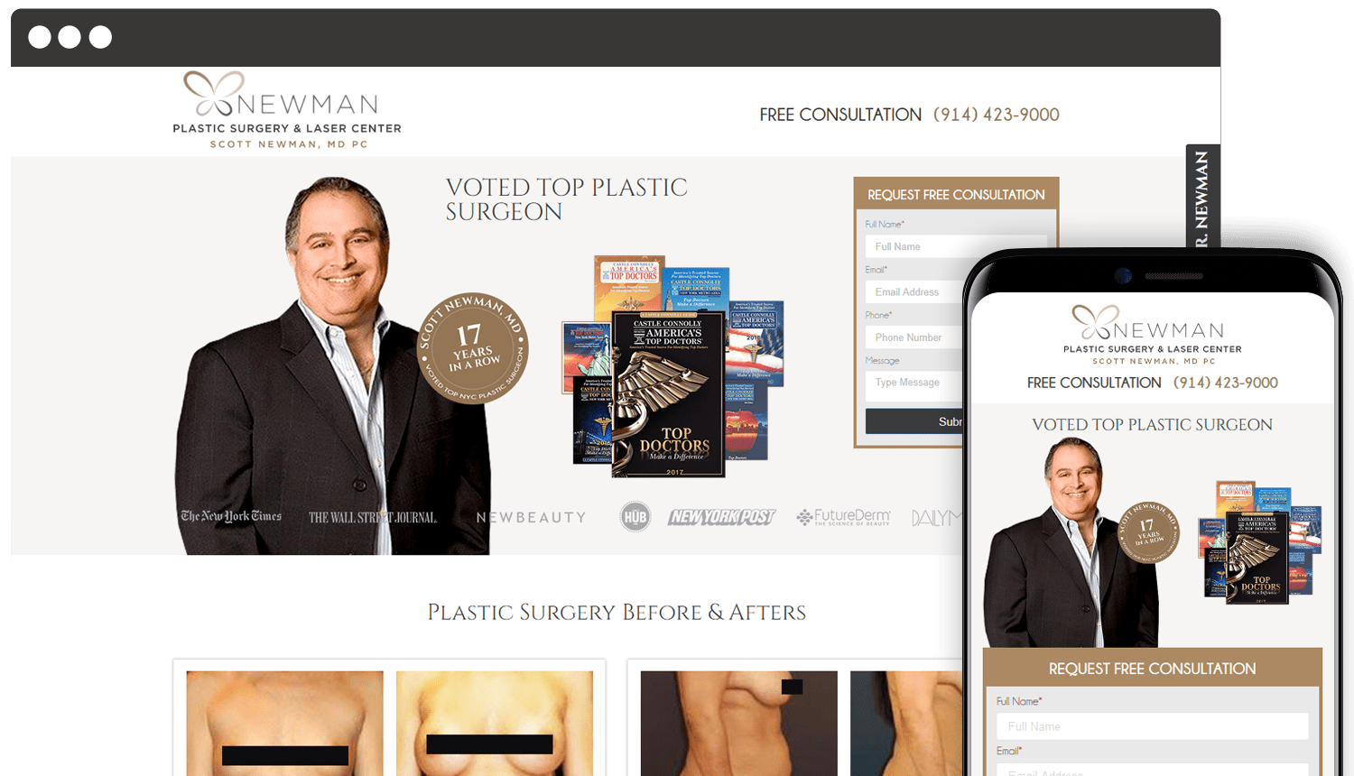 Newman Plastic Surgery Center webdesign landing page showcase