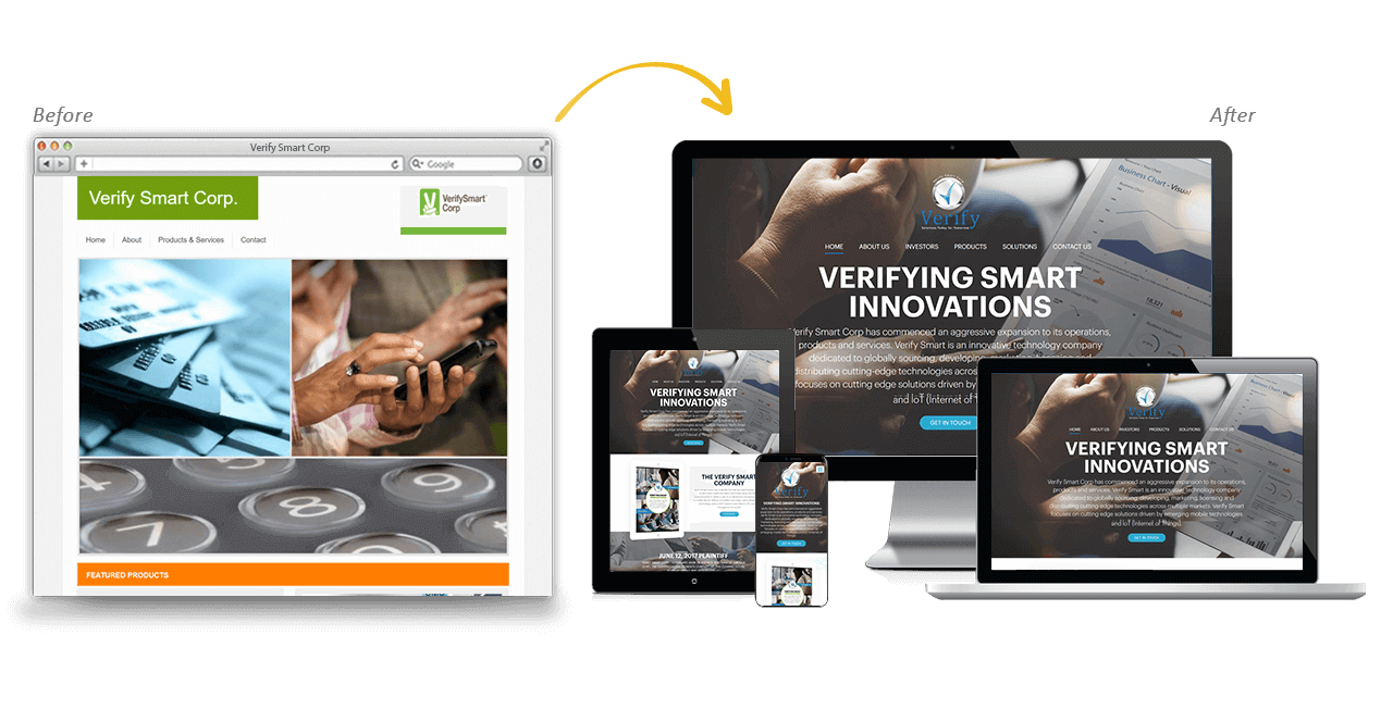 Verify Smart Corporation Website Redesign Before After