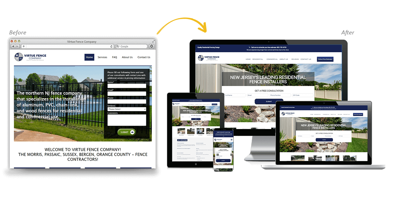 Virtue Fence Company Website Redesign Before After