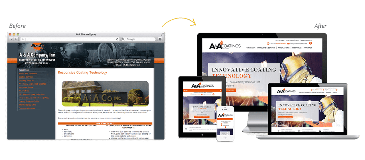 A&A Thermal Spray Website Redesign Before After