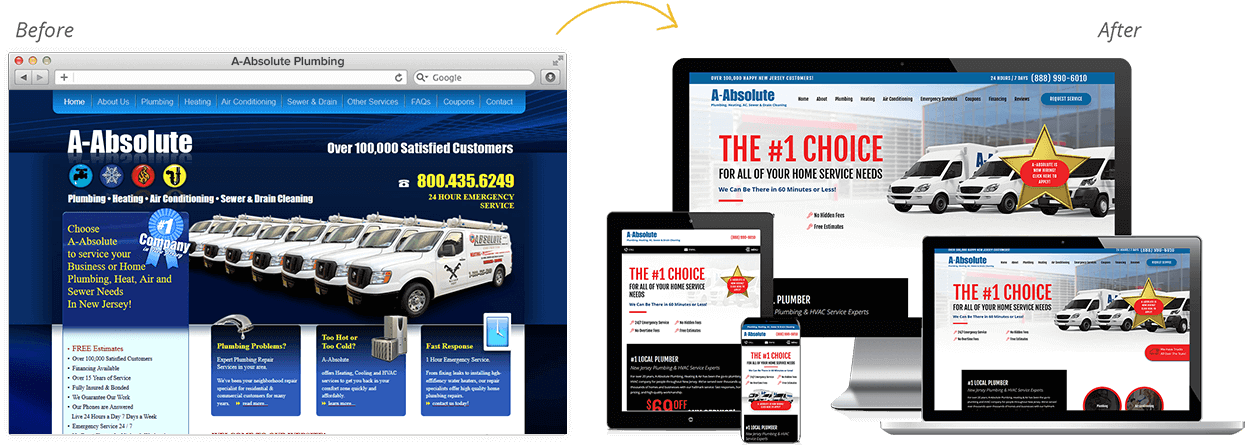 A-Absolute Plumbing Website Redesign Before After