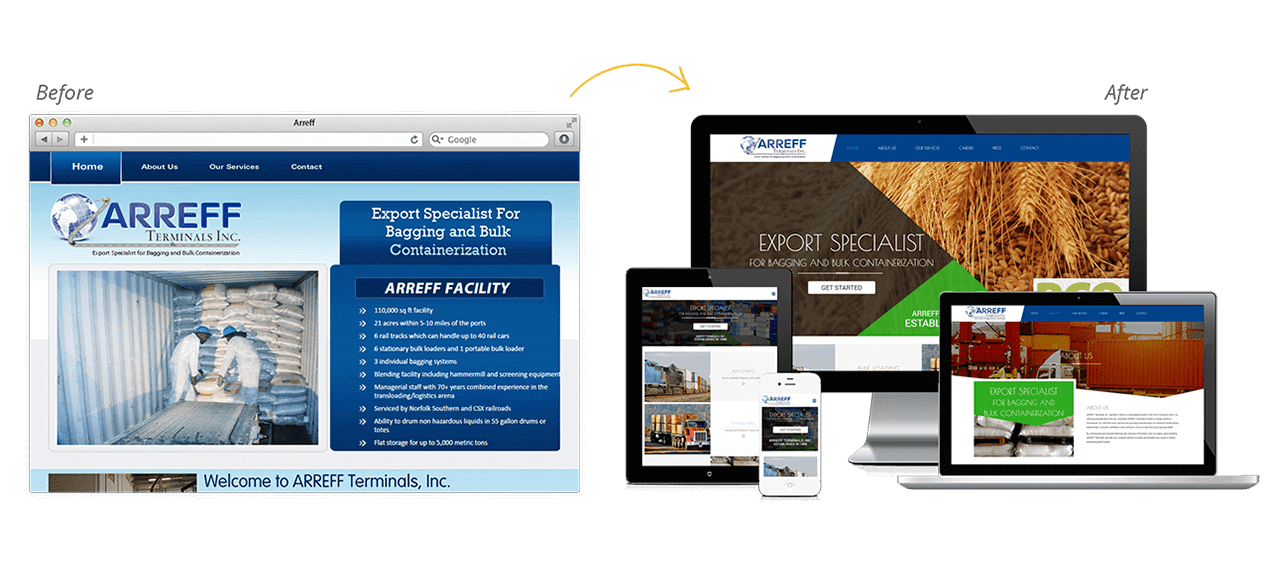 Arreff Teriminals Website Redesign Before After