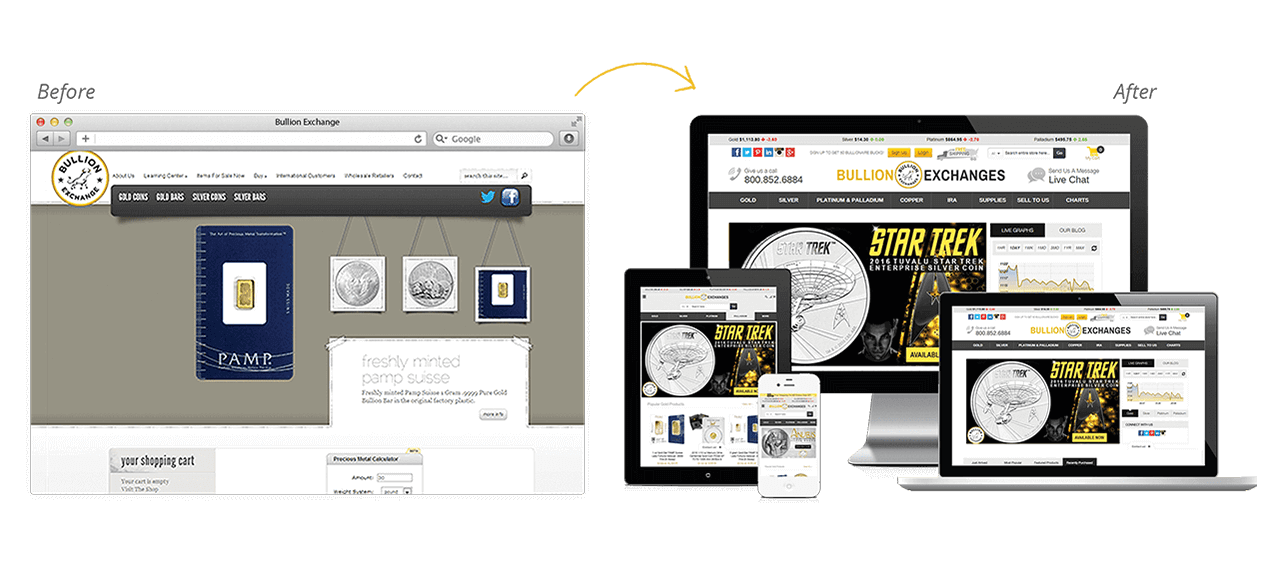 Bullion Exchanges Website Redesign Before After