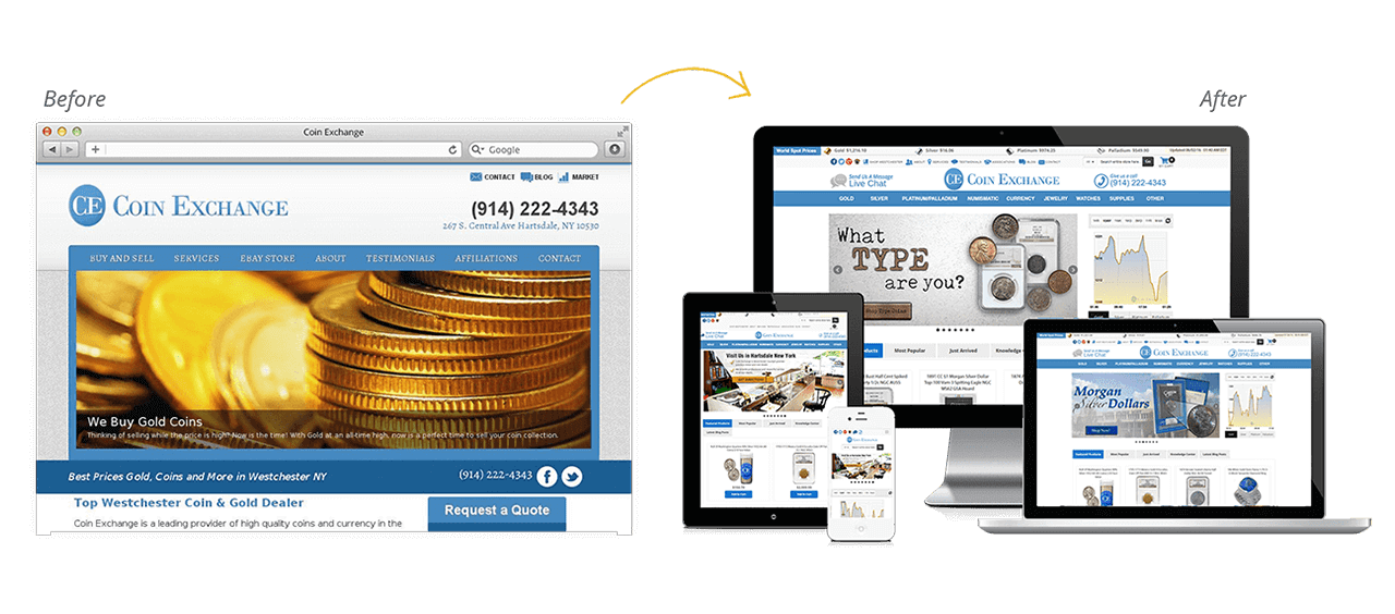 Coin Exchange NY Website Redesign Before After